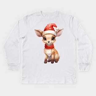 Pronghorn Antelope in Santa Hat Kids Long Sleeve T-Shirt